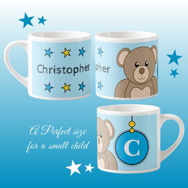 Niedlicher Teddybär blau gelb mit Sternenkind Espressotasse (Von Creator hochgeladen)