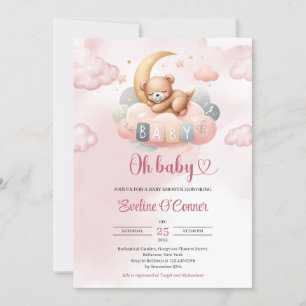 Niedlicher Teddybär, der über dem Mond schläft Einladung