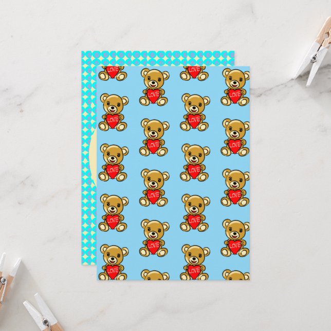 Niedlicher Teddybär Herz mit Liebe - Adorable Karte (Vorderseite/Rückseite Beispiel)