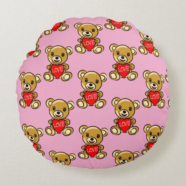 Niedlicher Teddybär Herz mit Liebe - Adorable Rundes Kissen (Vorderseite)