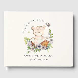 Niedlicher Teddybär in Blume Basket Grüne Babydusc Gästebuch