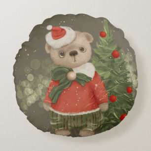 Niedlicher Teddybär in Trachten bei Weihnachten t Rundes Kissen