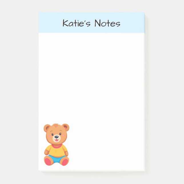 Niedlicher Teddybär Kinder Personalisiert Post-it Klebezettel (Vorderseite)