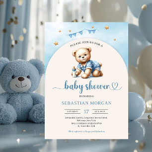 Niedlicher Teddybär mit Baby-Flaschenbock Einladung