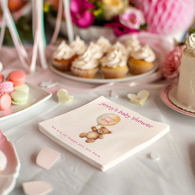 Niedlicher Teddybär mit Ballon Babydusche Serviette (Von Creator hochgeladen)