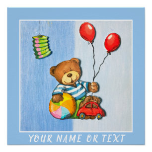 Niedlicher Teddybär mit Balloons Ball Car Kid`s Poster
