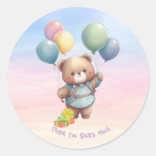 Niedlicher Teddybär mit Balloons Personalisiert Runder Aufkleber