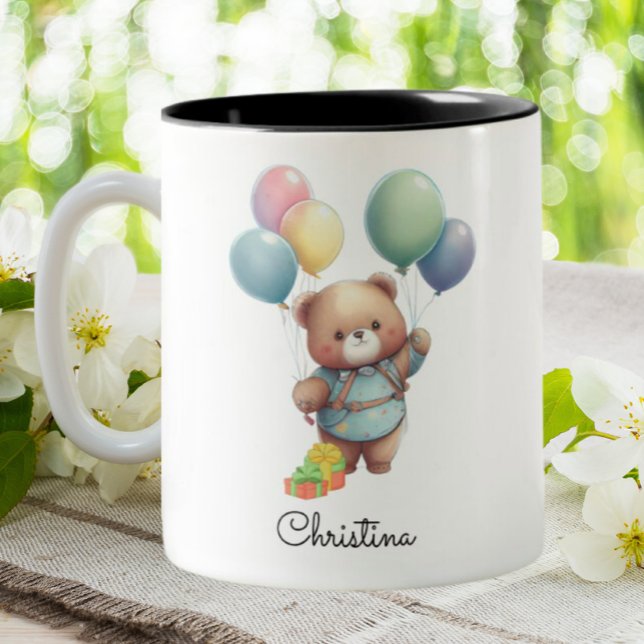 Niedlicher Teddybär mit Balloons Personalisiert Zweifarbige Tasse (Von Creator hochgeladen)