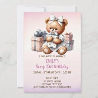 Niedlicher Teddybär mit Balloons und Geschenken Einladung