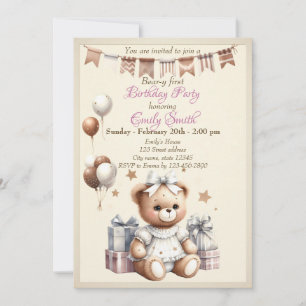 Niedlicher Teddybär mit Balloons und Geschenken Einladung