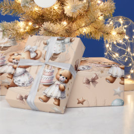 Niedlicher Teddybär mit Balloons und Geschenken Geschenkpapier