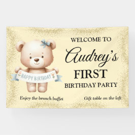 Niedlicher Teddybär mit beliebigem Alt-Brithday-Ba Banner