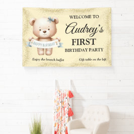 Niedlicher Teddybär mit beliebigem Alt-Brithday-Ba Banner