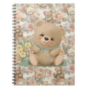 niedlicher Teddybär mit Blume Notizblock