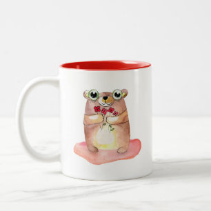 Niedlicher Teddybär mit Blume Sammeln Zweifarbige Tasse