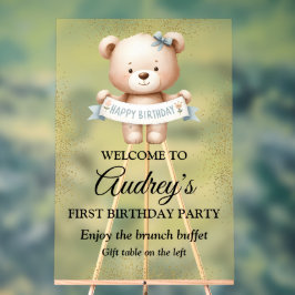 Niedlicher Teddybär mit Brithday Banner Acrylschild