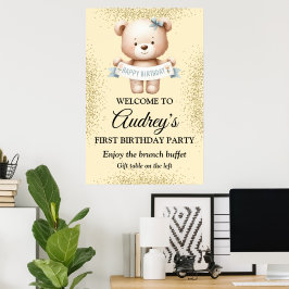 Niedlicher Teddybär mit Brithday Banner Poster