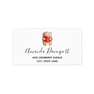 Niedlicher Teddybär mit einem roten Herz Adressaufkleber