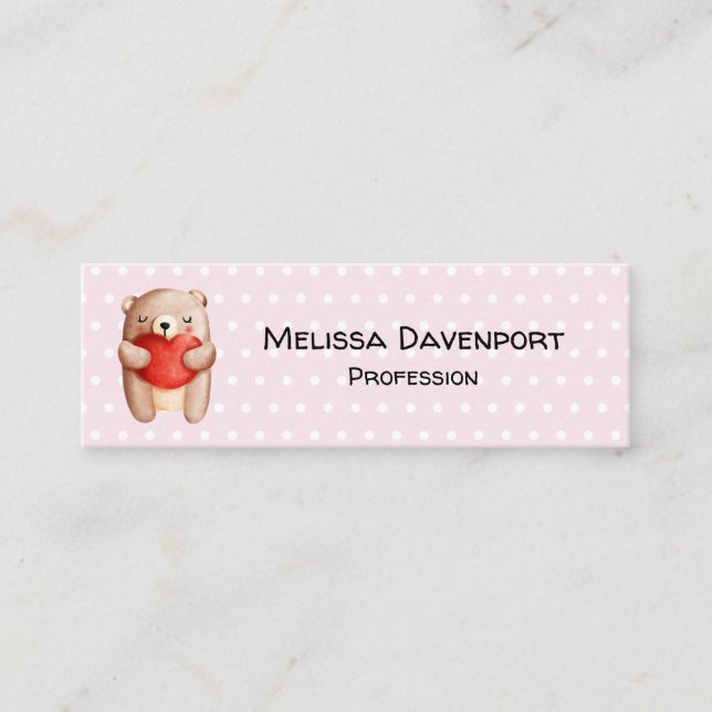 Niedlicher Teddybär mit einem roten Herz Mini Visitenkarte (Vorderseite)