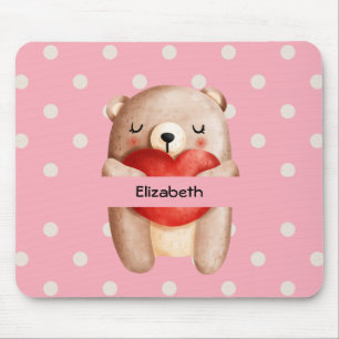 Niedlicher Teddybär mit einem roten Herz Mousepad