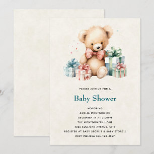 Niedlicher Teddybär mit Geschenksdusche Einladung