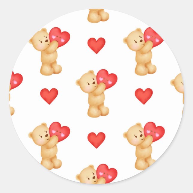 Niedlicher Teddybär mit Herzdesign, Valentinstag Runder Aufkleber (Vorderseite)