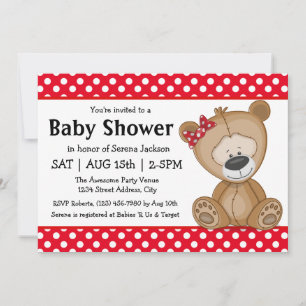 Niedlicher Teddybär mit Polka Dots Baby Dusche Einladung
