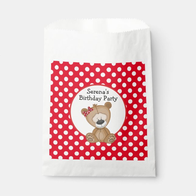 Niedlicher Teddybär mit Polka Dots Geburtstag Geschenktütchen (Vorderseite)