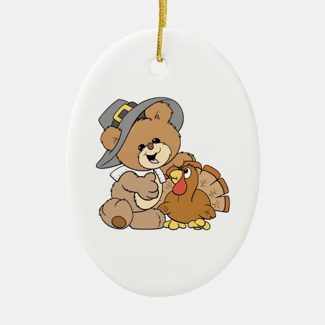 niedlicher Teddybär mit Puten Keramikornament (Vorne)