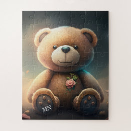 Niedlicher Teddybär mit rosa rosa Monogramm KI-Kun Puzzle