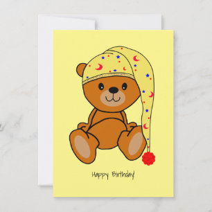 Niedlicher Teddybär mit Schlafkappe Geburtstagskar Dankeskarte