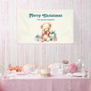 Niedlicher Teddybär mit Weihnachtsgeschenken Banner