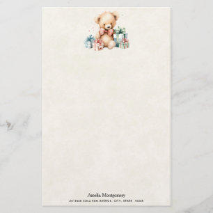 Niedlicher Teddybär mit Weihnachtsgeschenken Briefpapier