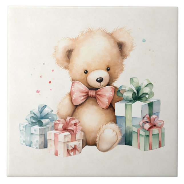 Niedlicher Teddybär mit Weihnachtsgeschenken Fliese (Vorderseite)
