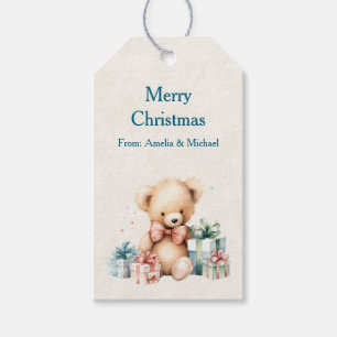 Niedlicher Teddybär mit Weihnachtsgeschenken Geschenkanhänger