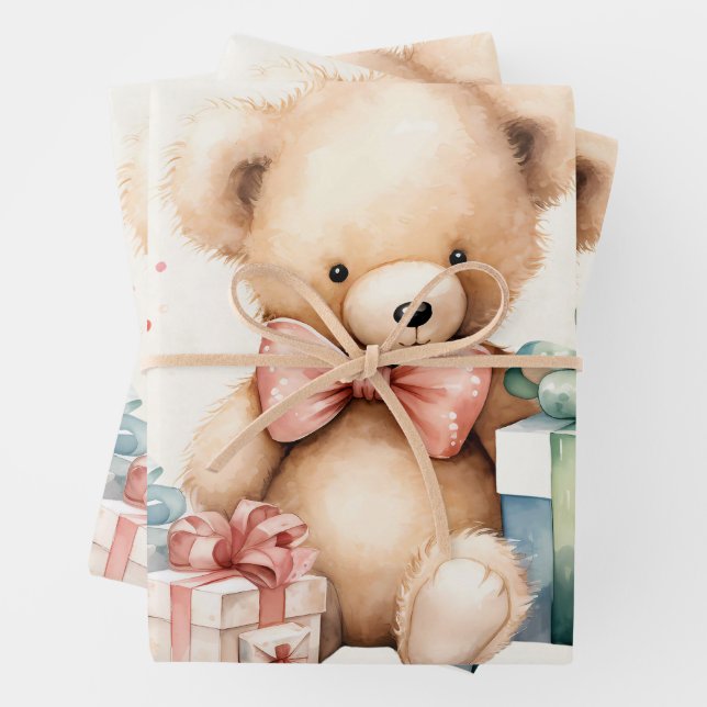 Niedlicher Teddybär mit Weihnachtsgeschenken Geschenkpapier Set (Beispiel)