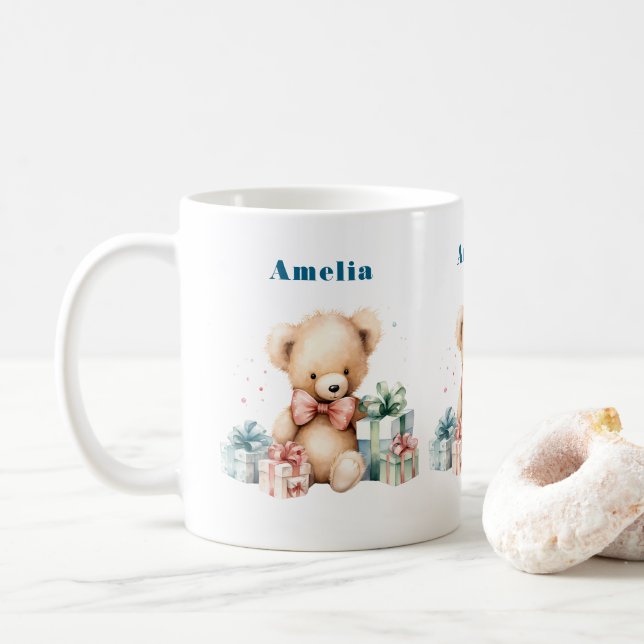 Niedlicher Teddybär mit Weihnachtsgeschenken Kaffeetasse (Mit Donut)