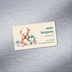 Niedlicher Teddybär mit Weihnachtsgeschenken Magnetische Visitenkarte