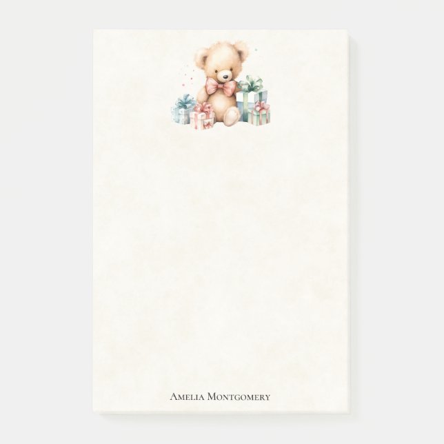 Niedlicher Teddybär mit Weihnachtsgeschenken Post-it Klebezettel (Vorderseite)