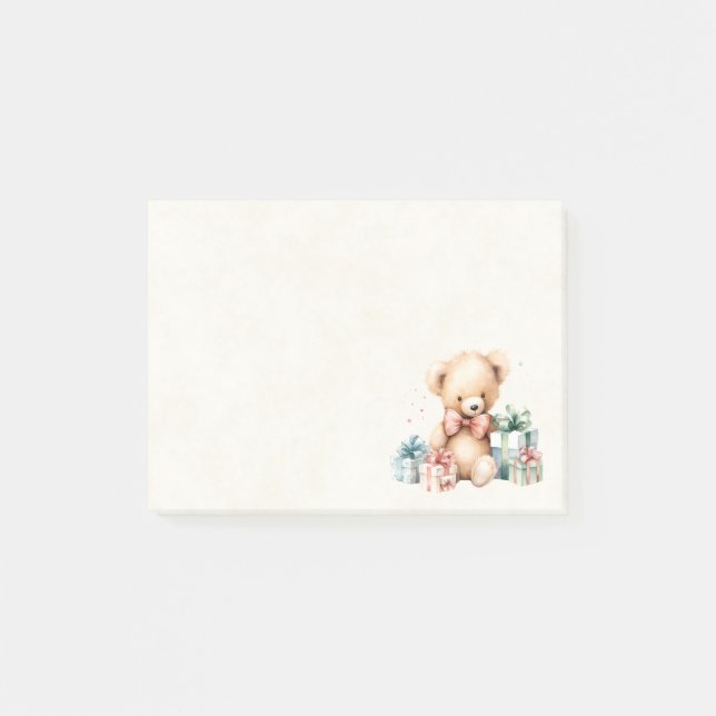 Niedlicher Teddybär mit Weihnachtsgeschenken Post-it Klebezettel (Vorderseite)