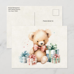 Niedlicher Teddybär mit Weihnachtsgeschenken Postkarte