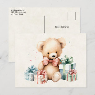 Niedlicher Teddybär mit Weihnachtsgeschenken Postkarte