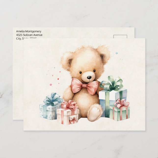 Niedlicher Teddybär mit Weihnachtsgeschenken Postkarte (Vorne/Hinten)