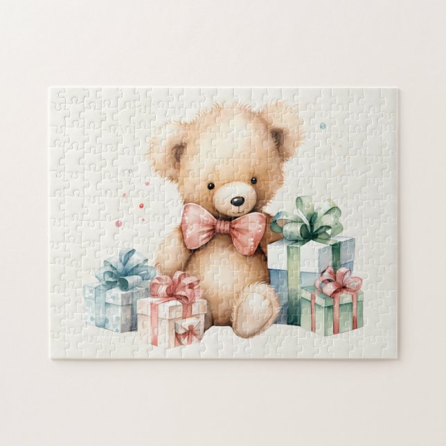 Niedlicher Teddybär mit Weihnachtsgeschenken Puzzle (Horizontal)