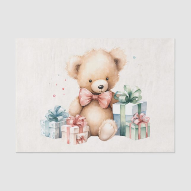 Niedlicher Teddybär mit Weihnachtsgeschenken Seidenpapier (Vorderseite)