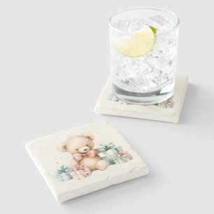 Niedlicher Teddybär mit Weihnachtsgeschenken Steinuntersetzer