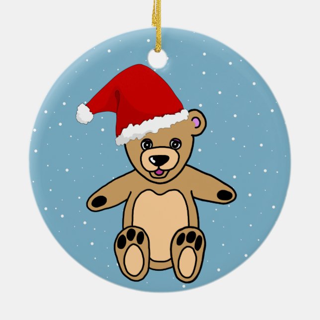 Niedlicher Teddybär mit Weihnachtsmannmütze Kinder Keramik Ornament (Hinten)