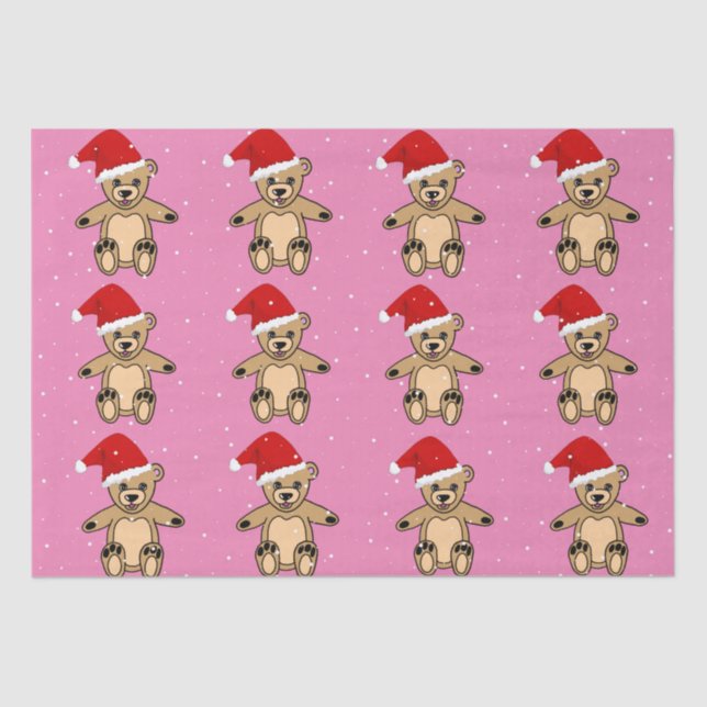 Niedlicher Teddybär mit Weihnachtsmannmütze Rosa W Seidenpapier (Vorderseite)