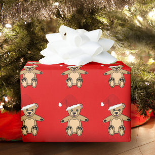 Niedlicher Teddybär mit Weihnachtsmannmütze Weihna Geschenkpapier