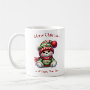Niedlicher Teddybär mit Weihnachtspulli und Hut Kaffeetasse